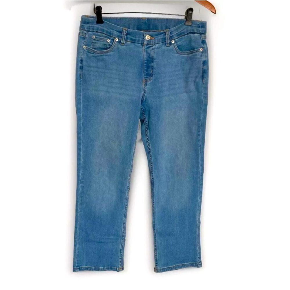 Denim & Co Jeans Women's 12 Petite Pull On Elastic Waist Blue Stretch Mid Rise